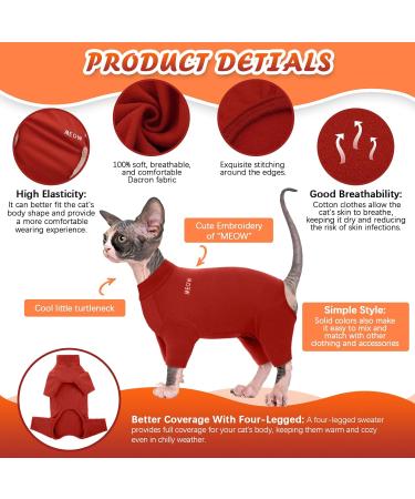 Hjyokuso Sphynx Cat Clothing | Warm Breathable Sweater for Cats | Catwear for Sphynx Cornish Rex Devon Rex & Peterbald | XXL Red Cat Shirt - Buy Online on GoSupps.com