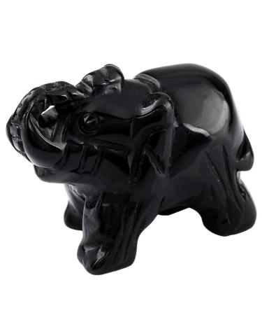 mookaitedecor Black Obsidian Crystal Elephant Sculpture Statue Crafts Healing Reiki Pocket Gemstone Figurines 1.5 Inch