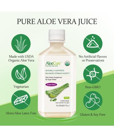AloeCure Organic Aloe Vera Juice - 2 Bottle Sample Pack - Grape & Natural Flavor 2x500ml - Buy Online on GoSupps.com