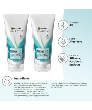 Garnier SkinActive Cream Face Wash with Aloe Juice Dry Skin 2 Count Aloe Vera 5.75 Fl. Oz (Pack of 2) - Buy Online on GoSupps.com