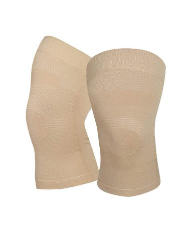 Knee Compression Sleeves 1 Pair Can Be Worn Under Pants 20-30mmHg Strong Support Knee Brace for Unisex Knee Support for Meniscus Tear Arthritis Pain Relief Injury Recovery Daily Wear Beige L Large (1 Pair) Beige