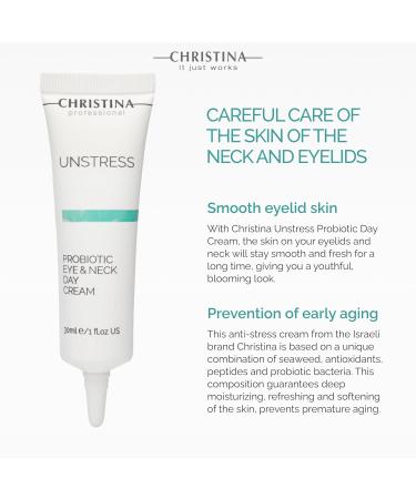 Buy CHRISTINA Unstress Probiotic Eye & Neck Day Cream - Nourishing Peptide Moisturizer for All Skin Types | Soothes & Protects | 1 fl. oz (30 ml) - International Shipping Available - Buy Online on GoSupps.com