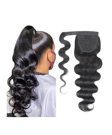 Hair Chignon for Women 8-24 Inch Long Wavy Ponytail Hair Extensions Wrapping Ponytail Brazilian Real Hair Ponytail Hair Extensions Clips Messy Bun Hair Piece (Color : Black Size : 24inch(150g)) 24inch(150g) Black