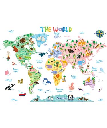 DECOWALL BS-1615S Animal World Map (Large) Kids Wall Stickers Decals Peel and Stick Removable for Nursery Bedroom Living Room Art murals Decorations Large Animal World Map
