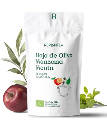 Olive Apple & Mint Infusion 100% Organic 100g (50 cups) | Olive Leaves Infusion with Hibiscus and Peppermint REPLANT A