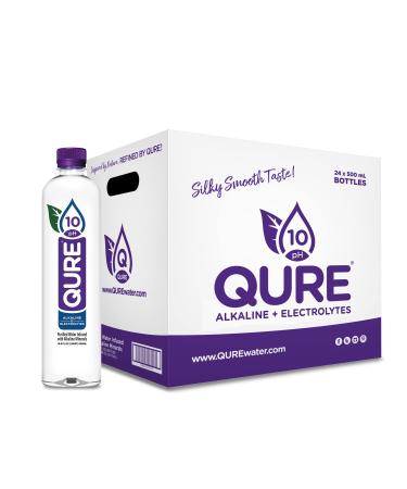 QURE Water, Premium 10 pH Ionized Alkaline Bottled Water, Silky Smooth Taste Infused with Electrolytes, 16.9 fl oz (500 mL) Pack of 24 16.9 Fl Oz (Pack of 24)