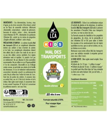 LCA KIDS MAL DES TRANSPORTS | Calme les naus es et les vomissements | Gingembre Citron | Enfants d s 3 ans | Go t Citron | Ingr dients d'origine naturelle | Solution buvable | 200ml - Buy Online on GoSupps.com