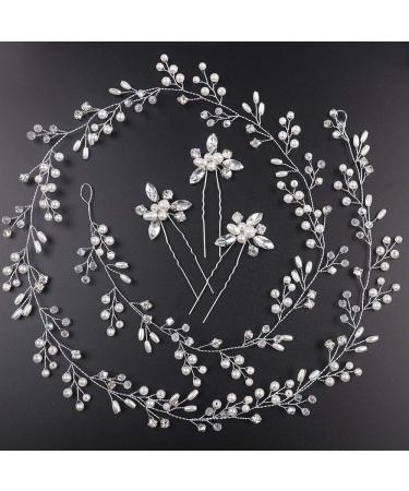Denifery Bridal Silver Pearl Hair Vine | Wedding Headpiece | Hair Jewelry - Buy Online on GoSupps.com