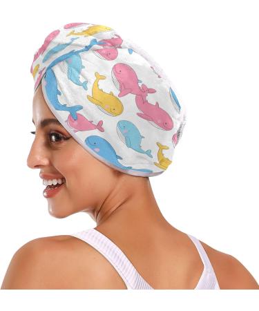 Pink Yellow Blue Whales Hair Towel 2 Pack | Super Absorbent Quick Dry Hair Turbans for Women & Girls - Buy Online on GoSupps.com