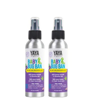 YAYA ORGANICS Baby Bug BAN All-Natural Proven Effective Repellent for Babies Kids and Sensitive Skin (4 Ounce Spray 2-Pack)