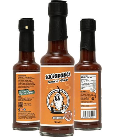 Smokin Ghost Hot Sauce by Jackanapes 150ml - Very Hot Vegan Barbecue Chilli Sauce Made with Ghost Peppers - Made in the UK - Buy Online on GoSupps.com