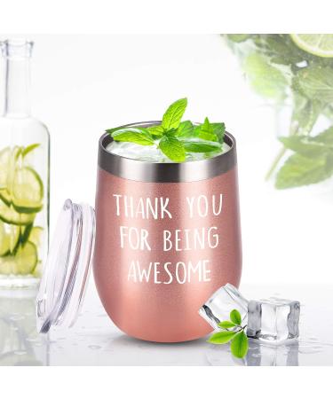 Thank You for Being Awesome Wine Tumbler - 12 Oz Stainless Steel Gift for Women - Birthday, Christmas, New Job, Promotion, Friendship - Rose Gold - Buy Online on GoSupps.com