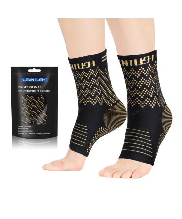 Lexniush Copper Ankle Brace Support for Men & Women (Pair), Best Ankle Compression Sleeve Socks for Plantar Fasciitis, Sprained Ankle, Achilles Tendonitis, Joint Pain Relief, Injury Recovery, Sports High Copper Medium