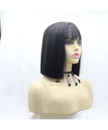 Xiweiya 12-Inch Short Black Lace Front Wig with Air Bangs - 1B Straight Heat Resistant Wigs for Black Women | Premium Hair Replacement - Buy Online on GoSupps.com