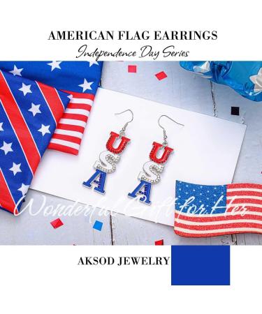 Independence Day Earrings - Sparkly Rhinestone American Flag Dangle Earrings for 4th of July - Patriotic Jewelry for Women - Buy Online on GoSupps.com