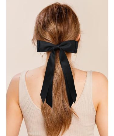 2PCS Silky Satin Hair Bows Hair Clip Black Hair Ribbon Ponytail Holder Accessories Slides Metal Clips Hair Bow for Women Girls Toddlers Teens Kids Black+Red - Buy Online on GoSupps.com