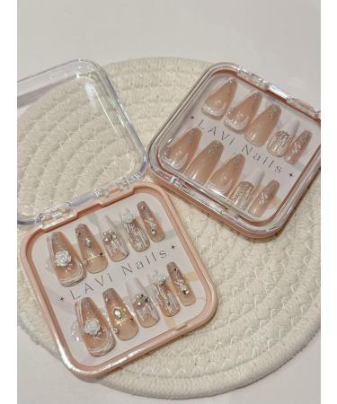 Long Square Stiletto Glitter Diamond Pearl Floral Rose Fake Press On Nail Set - Buy Online on GoSupps.com