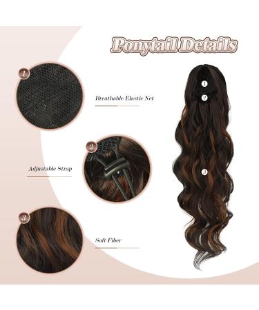 FESHFEN Curly Wavy Ponytail Extension 60cm Dark Brown & Light Auburn - Clip-in Synthetic Hairpiece for Women & Girls - Buy Online on GoSupps.com