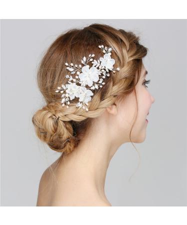 Shop Honey Bear Women's Bridal Jewelry | Flower Hair Feast Accessories | Crystal Rhinestone & Simulated Pearl | Elegant Wedding Hairpieces (White) - Buy Online on GoSupps.com