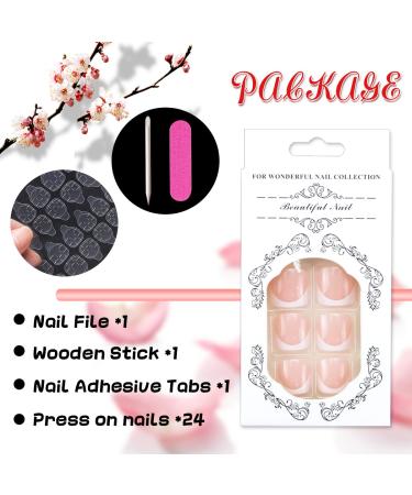 French Tip Press on Toenails for Women - Pink Nude White Glitter Design - 24Pcs - Buy Online on GoSupps.com