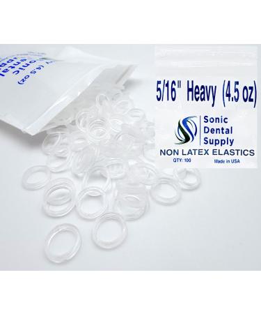 5/16 Inch Orthodontic Elastic Rubber Bands - 100 Pack - Clear Latex Free Heavy 4.5 Ounce Small Rubberbands Braces Dreadlocks Hair Braids Teeth Gap Packaging Crafts - Sonic Dental - Made in USA