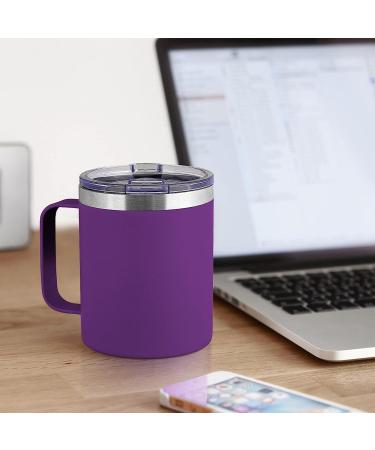 Zulay 12oz Insulated Coffee Mug - Stainless Steel Camping Tumbler with Lid & Handle | Double Wall Vacuum Insulated | Durable Duracoat | For Travel, Camping, Office & Outdoor Use - Purple - Buy Online on GoSupps.com