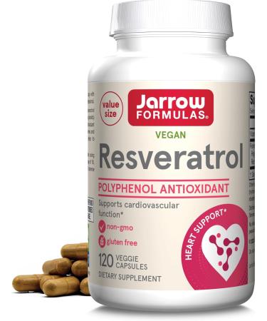 Jarrow Formulas Resveratrol 100 mg - 120 Veggie Caps - Resveratrol + Vitamin C - Antioxidant & Cardiovascular Support - 120 Servings