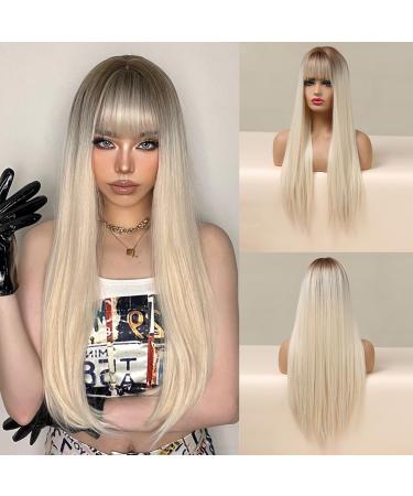 Testar 28 inch straight platinum wig with pony long blonde wig for women Cute glue -free glue wig natural synthetic wig for the daily use of girls long platinum