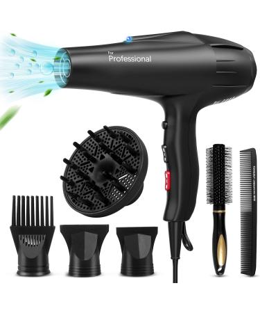 Professional Hair Dryer JIAABCHOMO 2500W Hairdryer Fast Dry Ionic Hairdryer with Diffuser Brush and Nozzle Hairdryers for Women 2 Speeds 3 Heat Setting and Cool Button