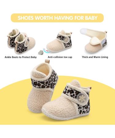 JIASUQI Baby Leopard Winter Boots 2-2.5 Years | Soft Infant House Slippers Anti-Skid Crib Shoes - Buy Online on GoSupps.com