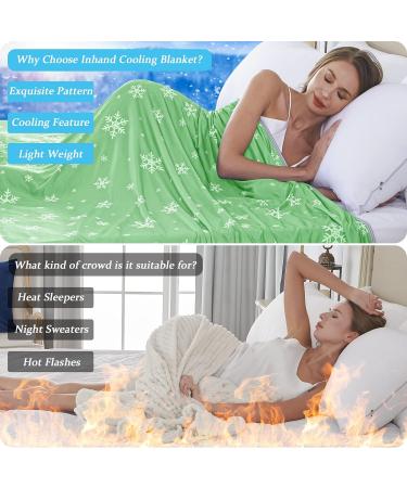 Inhand Cooling Blanket Twin Size - 59 x 79 | Q-Max 0.45 Lightweight Breathable Summer Blanket for Hot Sleepers | Decorative Cold Blanket for Night Sweats | Keep Cool with Green Snowflake Design - Buy Online on GoSupps.com