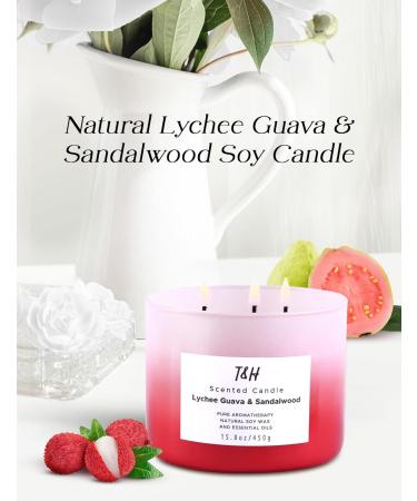 Lychee Guava Sandalwood Candle | 3 Wick Luxury Aromatherapy | 15.8 oz Tropical Fruit & Citrus | Highly Scented Soy Candle for Home | Perfect Gift for Men & Women - Buy Online on GoSupps.com