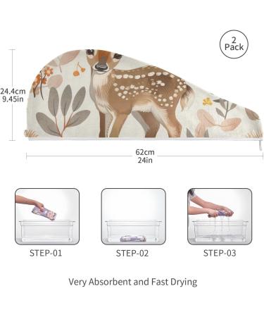Buy Little Cute Deer Hair Towel 2 Pack - Super Absorbent Quick Dry Turbans for Women & Girls | International Shipping - Buy Online on GoSupps.com