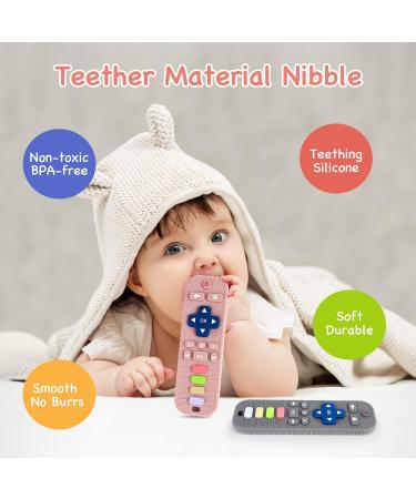2 Pack Silicone Teething Toys for Babies 0-12 Months | Baby Sensory Toys | Chew Toys for Infant Newborn | Baby Girl Boy Gifts (Pink-Gray) - Buy Online on GoSupps.com