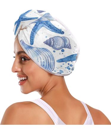 Colorful Sea Starfish Hair Towel 2 Pack - Super Absorbent Quick Dry Turbans for Women & Girls - Buy Online on GoSupps.com
