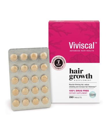 Viviscal Womens Hair Growth Supplements with Proprietary Collagen Complex 1 Selling for Clinically Proven Results of Thicker Fuller Hair Nourish Thinning Hair (180 Tablets - 3 Month Supply) 180 Count (Pack of 1) Womens