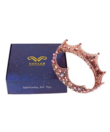 Vofler Rose Gold Crown Tiara for Women - Birthday Princess Queen Hair Decor with Crystal Rhinestone Pink Pearls - Ideal for Bridal, Quinceanera, Wedding, Pageant & Costume Parties - Buy Online on GoSupps.com