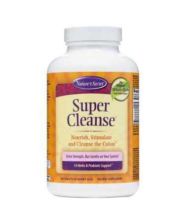 Nature's Secret Super Cleanse Extra Strength Toxin Detox & Gentle Elimination Total Body Cleanse  Digestive & Colon Health Support - Stimulating Blend of 14 Herbs with Probiotics - 200 Tablets