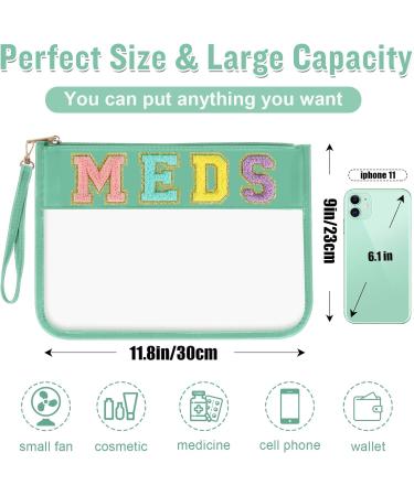 Chenille Letter Bag Clear MEDS Makeup Pouch - Waterproof Travel Organizer for Pills & Medicine | Preppy Zipper Pouch with Wristlet (A-MEDS-Green - Buy Online on GoSupps.com