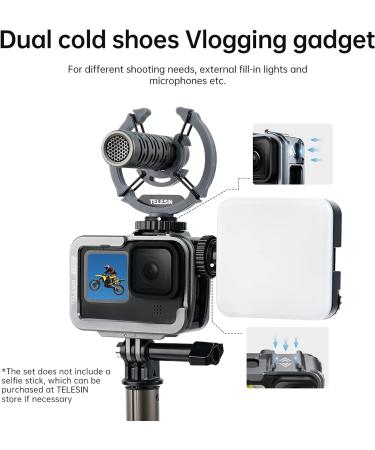 Telesin Aluminum Camera Cage for GoPro Hero 12 11 10 9 | Optimized Housing with Cold Shoe for ND CPL Lens Filter & Microphone - Perfect Accessory for Hero 9 Black - Buy Online on GoSupps.com
