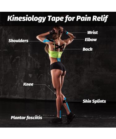 AnjoCare Kinesiology Tape for Muscle & Joint Recovery | Black+Blue Precut Tape for Knee, Ankle & Shoulder | Elastic Therapeutic Sports Tape - Buy Online on GoSupps.com