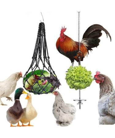 Vokowin Chicken Veggies Skewer Fruit Bag Set Hens Feeder Toy Chicken Food Stick Holder Vegetable String Bag Fruit Holder Stainless Steel Hens Large Birds Treat Skewer (K104-2)