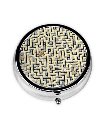 Labyrinth Treasure Mapround Pill Box 3 Compartment Round Pill Box Organizer * Portable Travel Pill Box for Traveling.