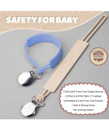 Pacifier Clip for Boys Girls - MORIBOX Silicone Paci Clip with Teething Relief - 2 Pack (P-Beige&Blue) - Buy Online on GoSupps.com