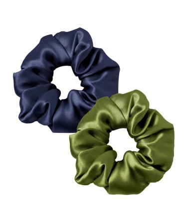Lilysilk 100% silk hair rings women ponytail bracker hair band made of silk silk hair tie packaging reus (dark blue+dark olive) 1 piece (2 -pack) dark blue+dark olive