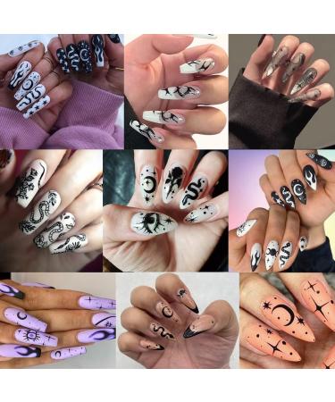 10 Sheets Gothic Nail Stickers 3D Self-Adhesive | Black White Rose Flower Eye Fishbone Star Moon Design | Nail Art Decorations for Women | Acrylic Nail Supplies W7 - Buy Online on GoSupps.com