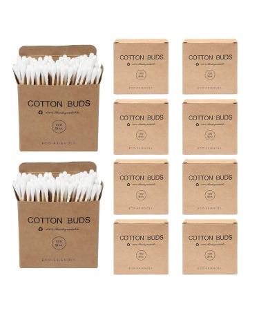 Cotton swabs 10 x 100 pieces of wooden handle cotton swabs large head cotton at both ends 100% biodegradable pure natural product for make-up cleaning polishing 7.5 cm