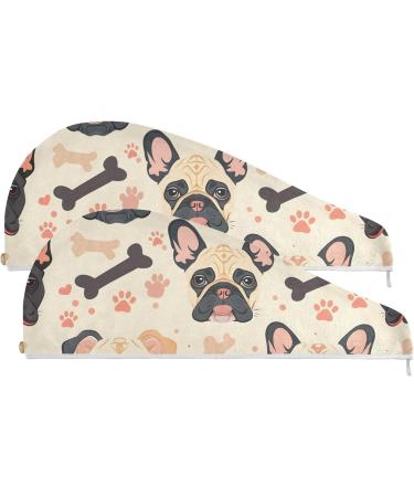 Dog Bones Footprint Hair Towel 2 Pack - Super Absorbent Quick Dry Hair Turbans for Women & Girls - Buy Online on GoSupps.com