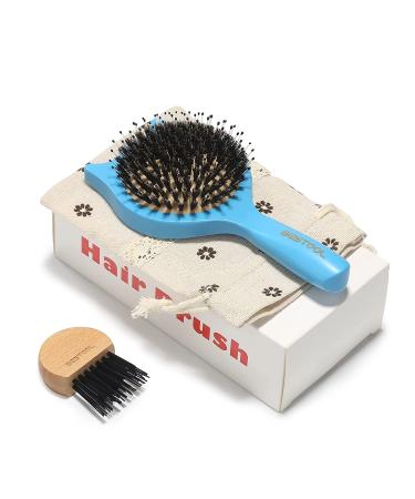 Bestool Small Travel Hair Brush - Wooden Boar Bristle for Women, Men, and Kids - Detangle, Defrizz, Distribute Oil - Blue - Buy Online on GoSupps.com