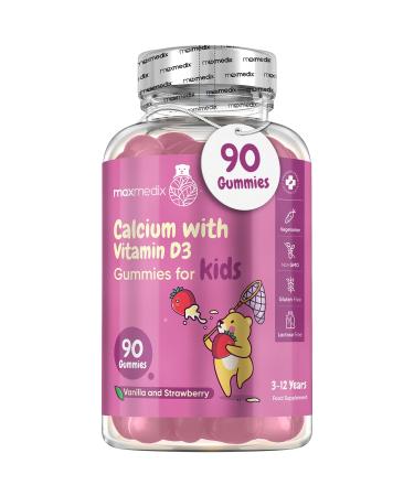 Calcium with Vitamin D3 Gummies for Kids - 90 Gummies - 45 Days Supply - Calcium & Vitamin D3 Gummies (not Calcium Tablets) Non-GMO Vegetarian - Strawberry & Vanilla Flavoured Calcium & VIT D Gummy Vit D3 Gummies